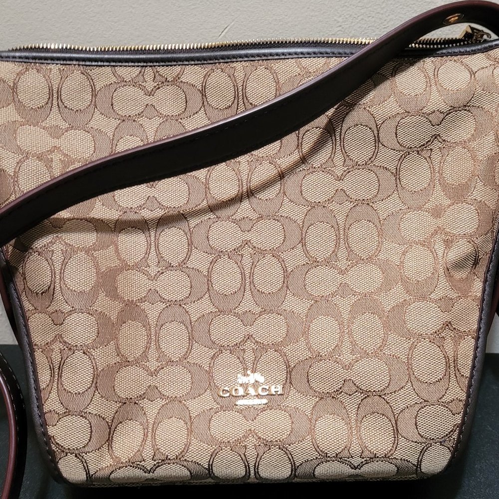 COACH Khaki/Brown Signature Bucket Tote  11.5” x 9”